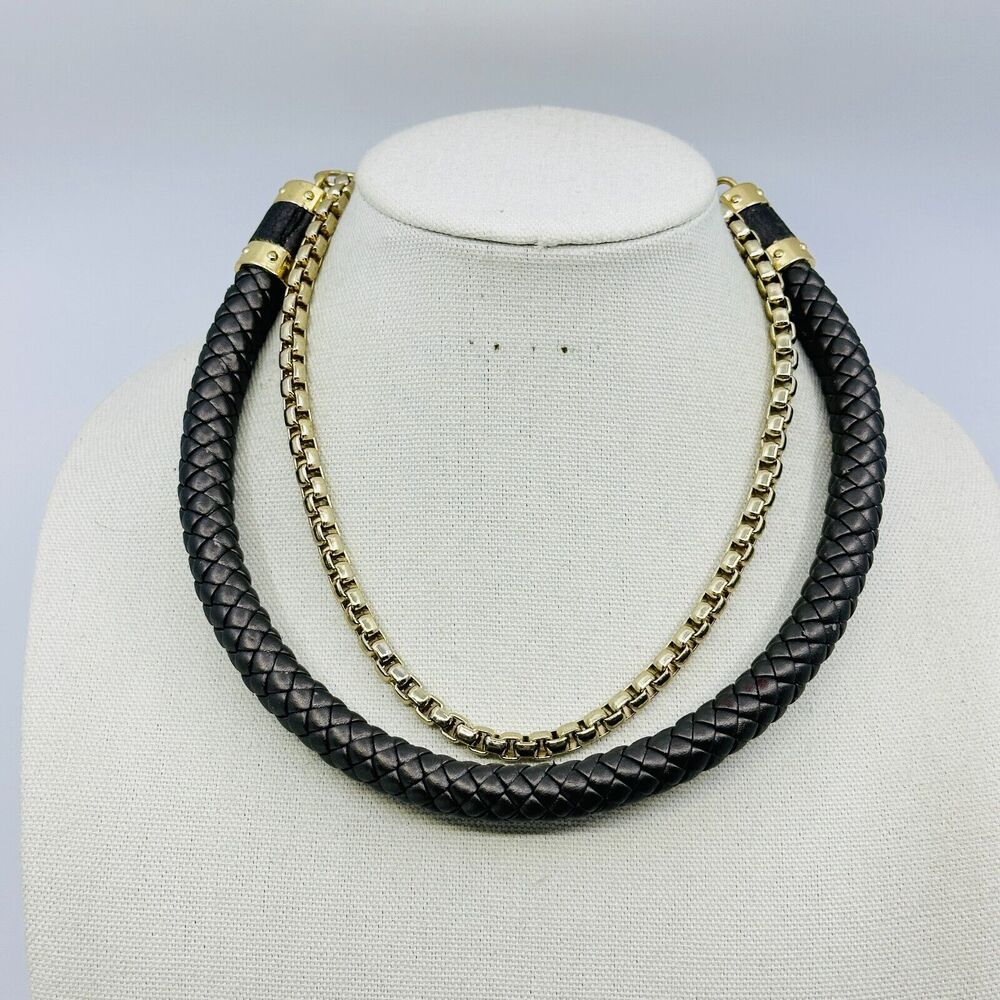 Womens Statement Necklace Layered Chain Link Braided Cord Chunky Jewelry
